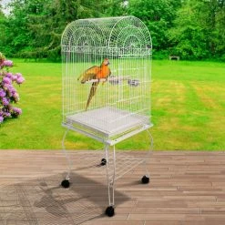 PawHut Grande Volière Cage à Oiseaux Design Avec Mangeoire Perchoir Suspendu Plateau Amovible étagère Et Roulettes 54L X 54l X 153H Cm Blanc - Blanc -PawHut Soldes Boutique 8628039 4