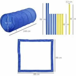 PawHut Agility Sport Pour Chiens équipement Complet Obstacle, Tunnel, Slalom, Zone Repos + Sac De Transport Bleu Jaune - Bleu -PawHut Soldes Boutique 8738198 3